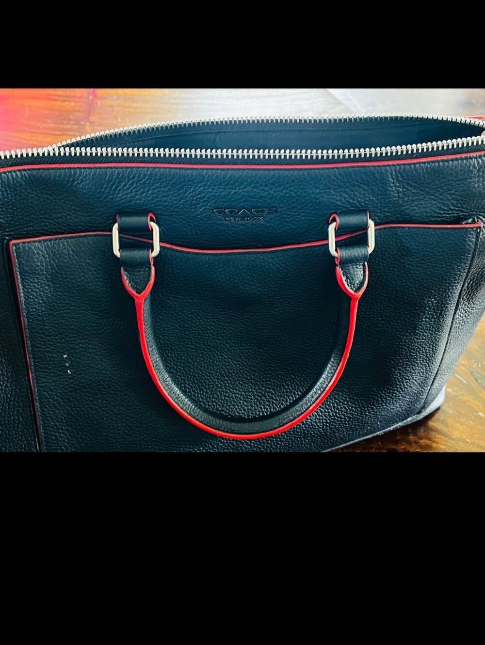 Coach Pebble Navy Pebble Leather Graham Laptop  Messenger Bag NWOT - Picture 6 of 16